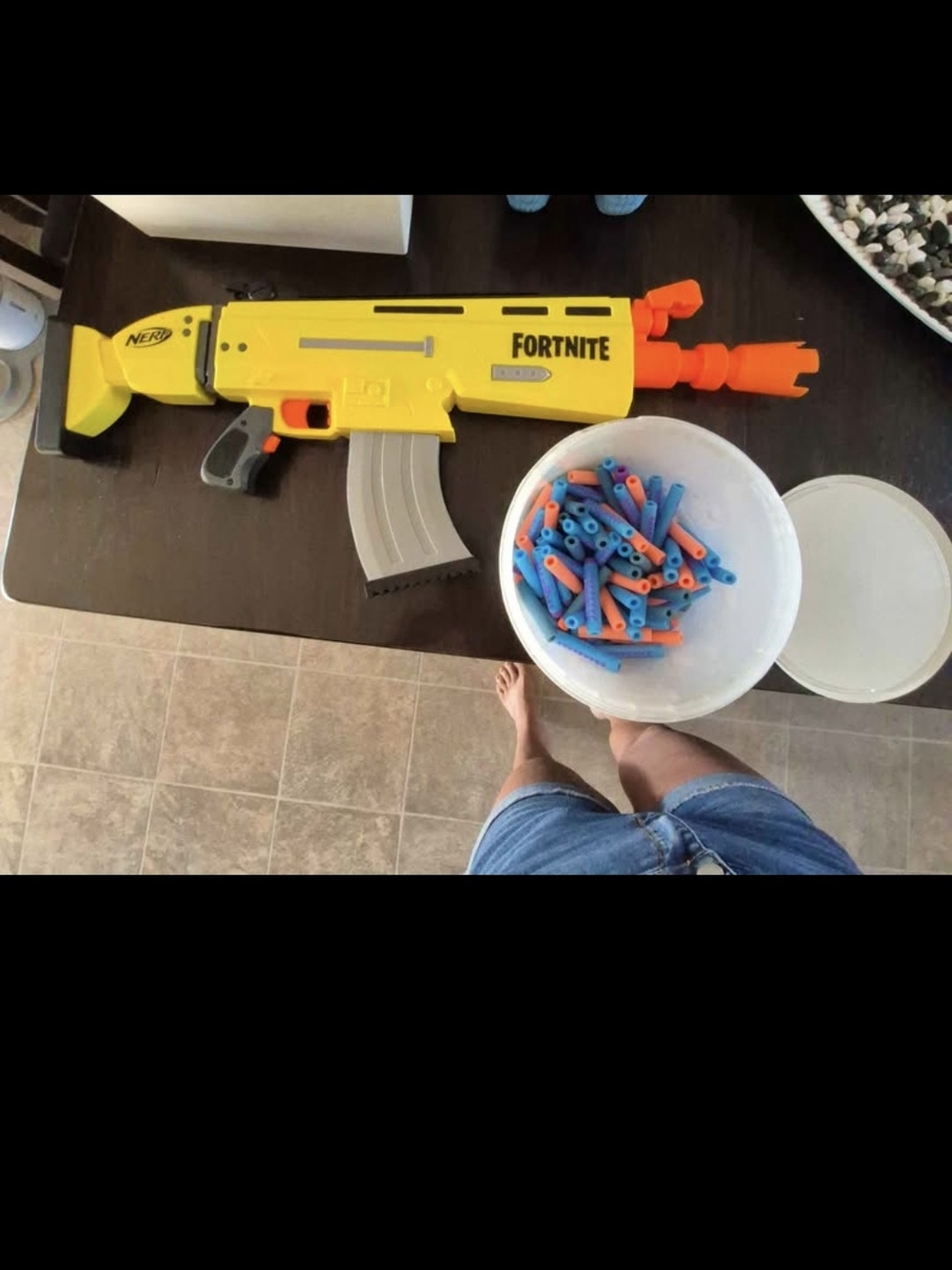 Nerf Fortnite Yellow Dart Blaster with Blue & Orange Darts